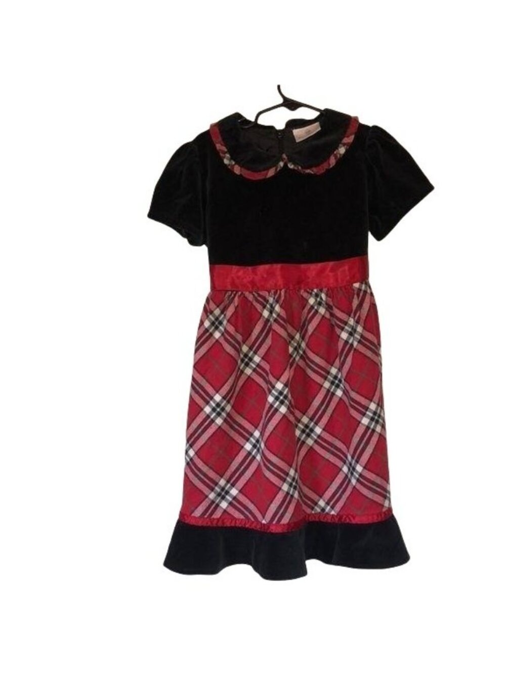 Hanna Andersson Black Velvet Red Plaid Holiday Dress Peter Pan Collar Size 110/5